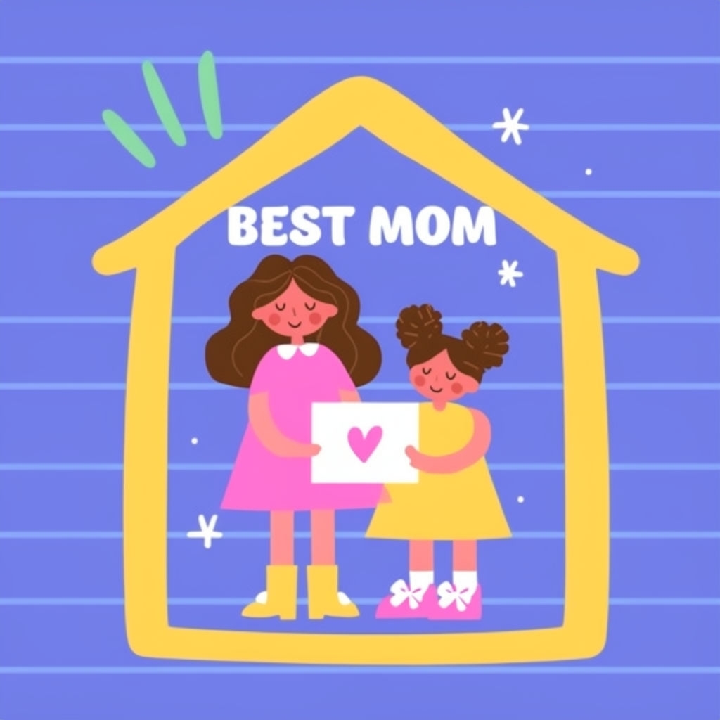 Heartwarming Mother and Daughter Best Mom Cartoon T-Shirt