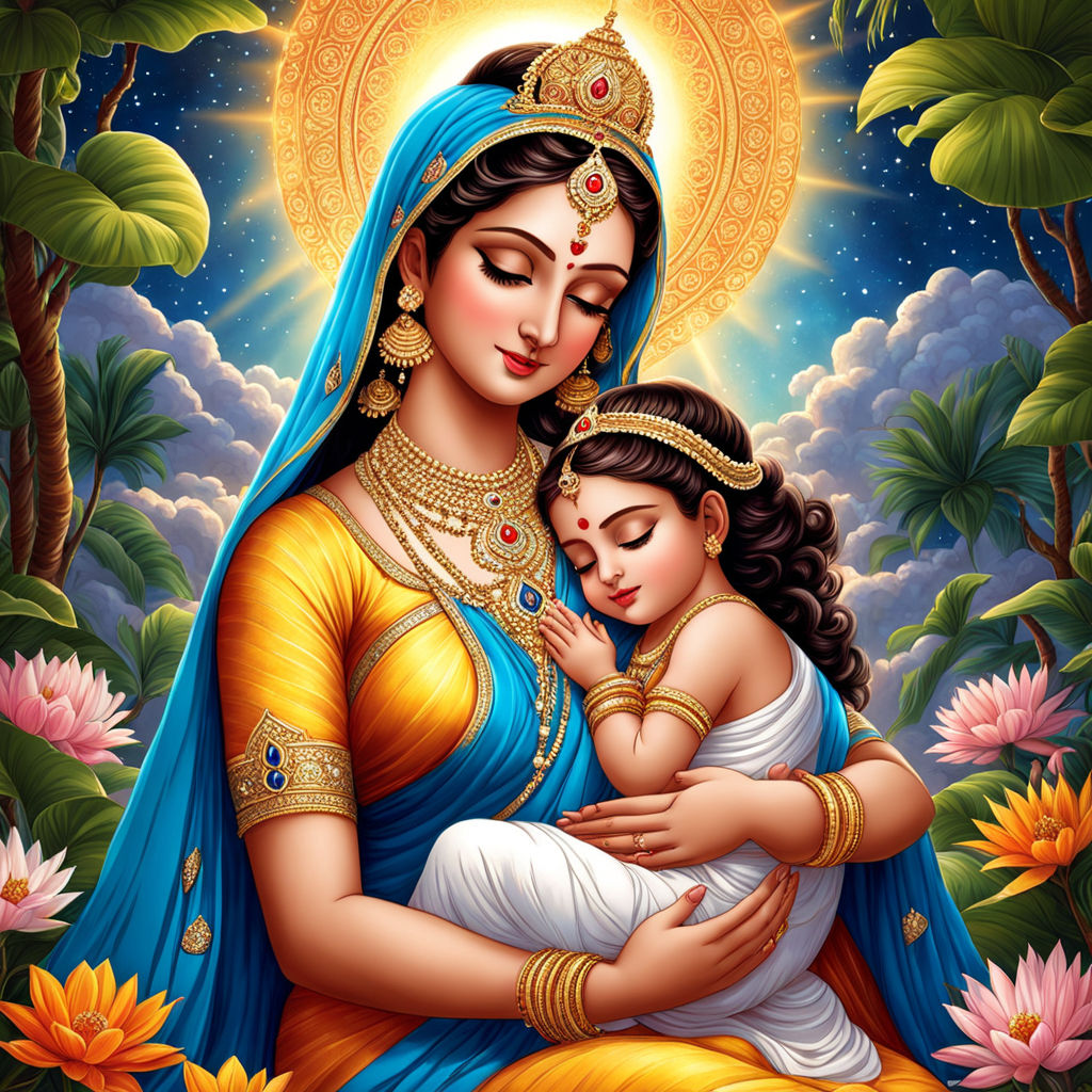 Create an epic image: Maa Yashoda breastfeeding her son Lord... by ...