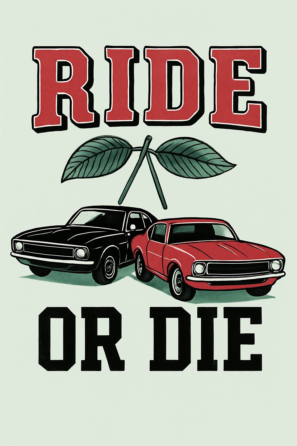 Retro Muscle Car Illustration with Bold Ride or Die Text T-Shirt