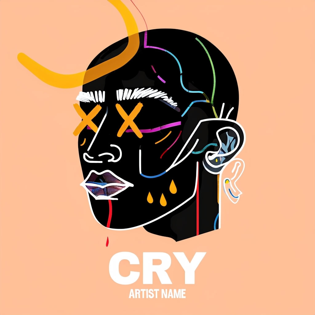 Abstract Portrait with Colorful Elements and Bold Text Spotify Album Cover