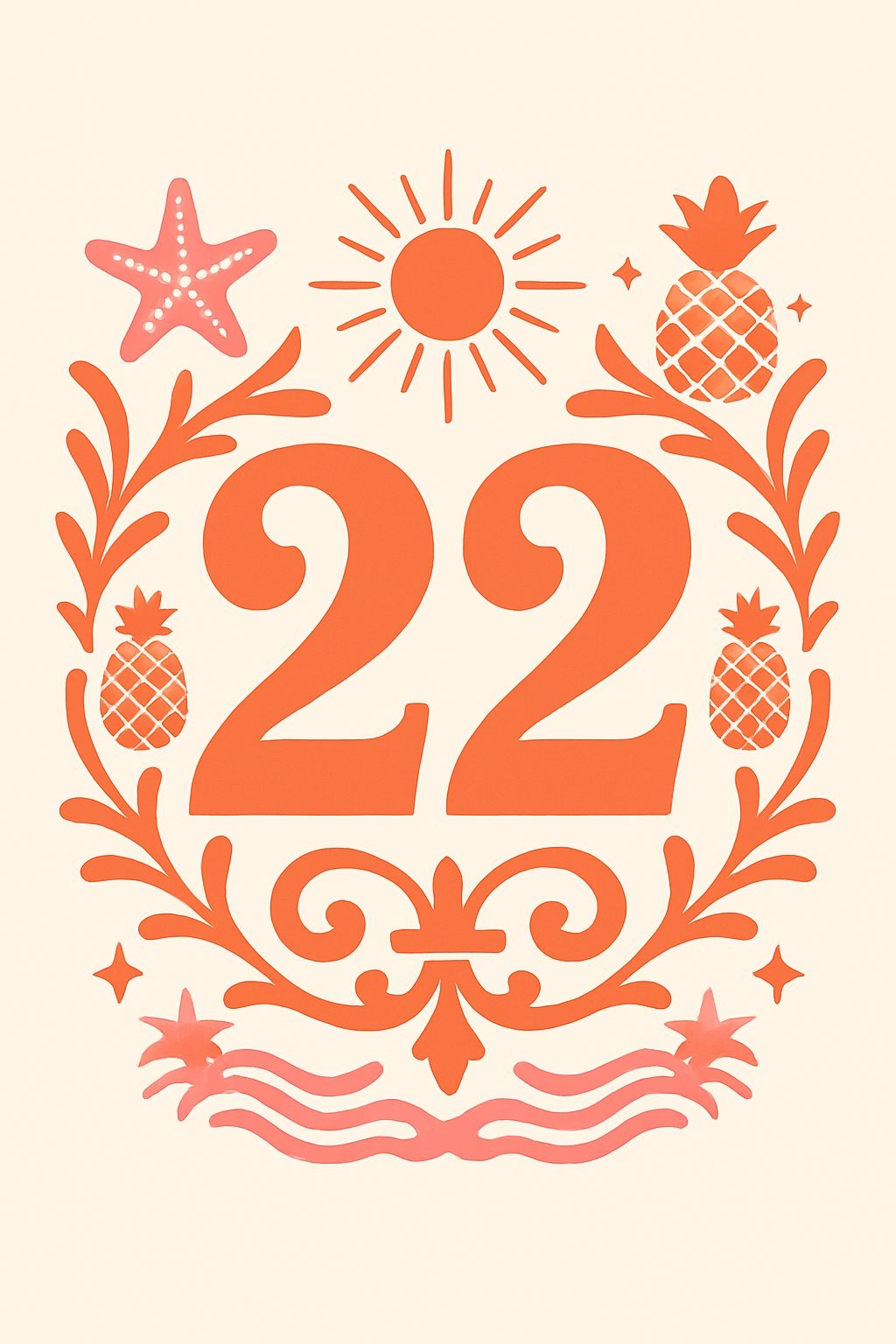 Vibrant Orange 22 Number Design with Decorative Elements Event Sign