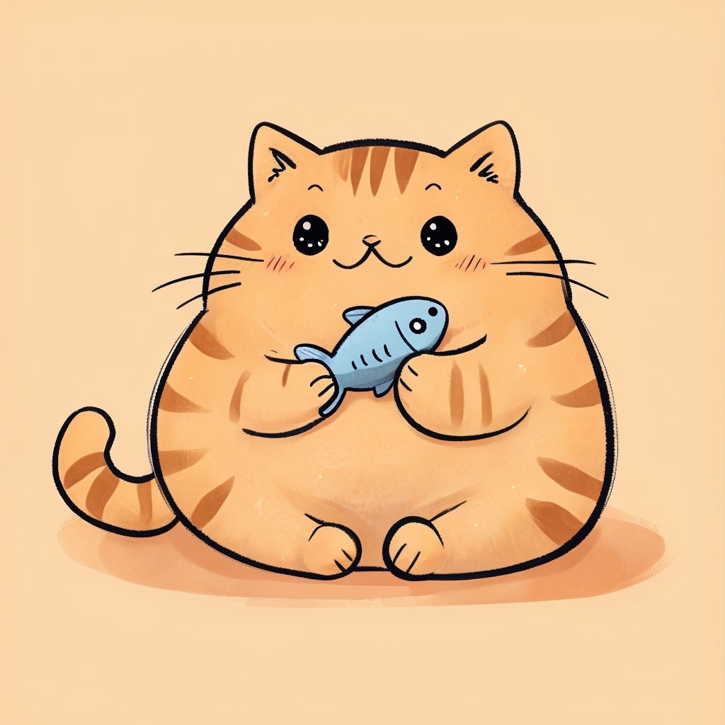 Cuddly Golden-Orange Tabby Cat with Fish Plushie Sticker