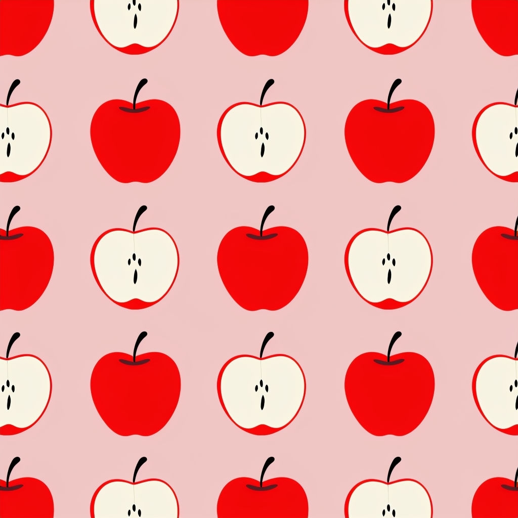 Stylized Red Apples Seamless Pattern on Light Pink Background Seamless Patterns