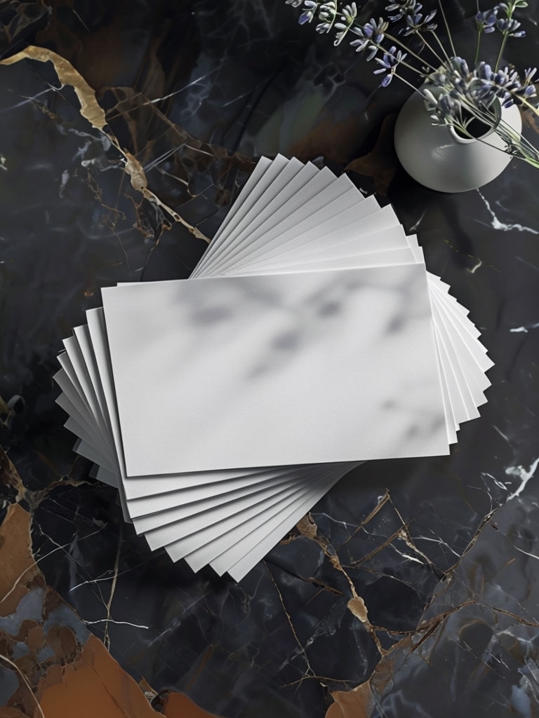 Elegant Dark Marble Business Card Mockup with Lavender Accent