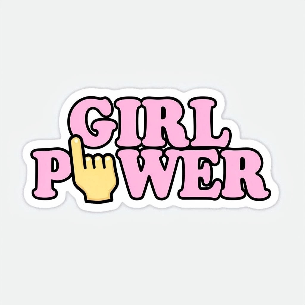 Empowering Girl Power Graphic Design with Cartoon Hand Sticker