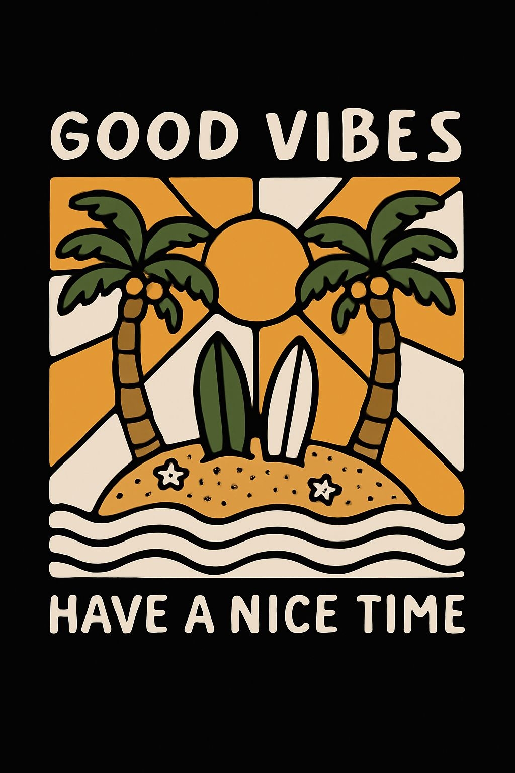 Cheerful Retro Good Vibes Sun and Surf T-Shirt