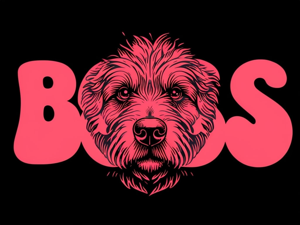 Vibrant Coral Pink Dog Face BOSS Illustration T-Shirt