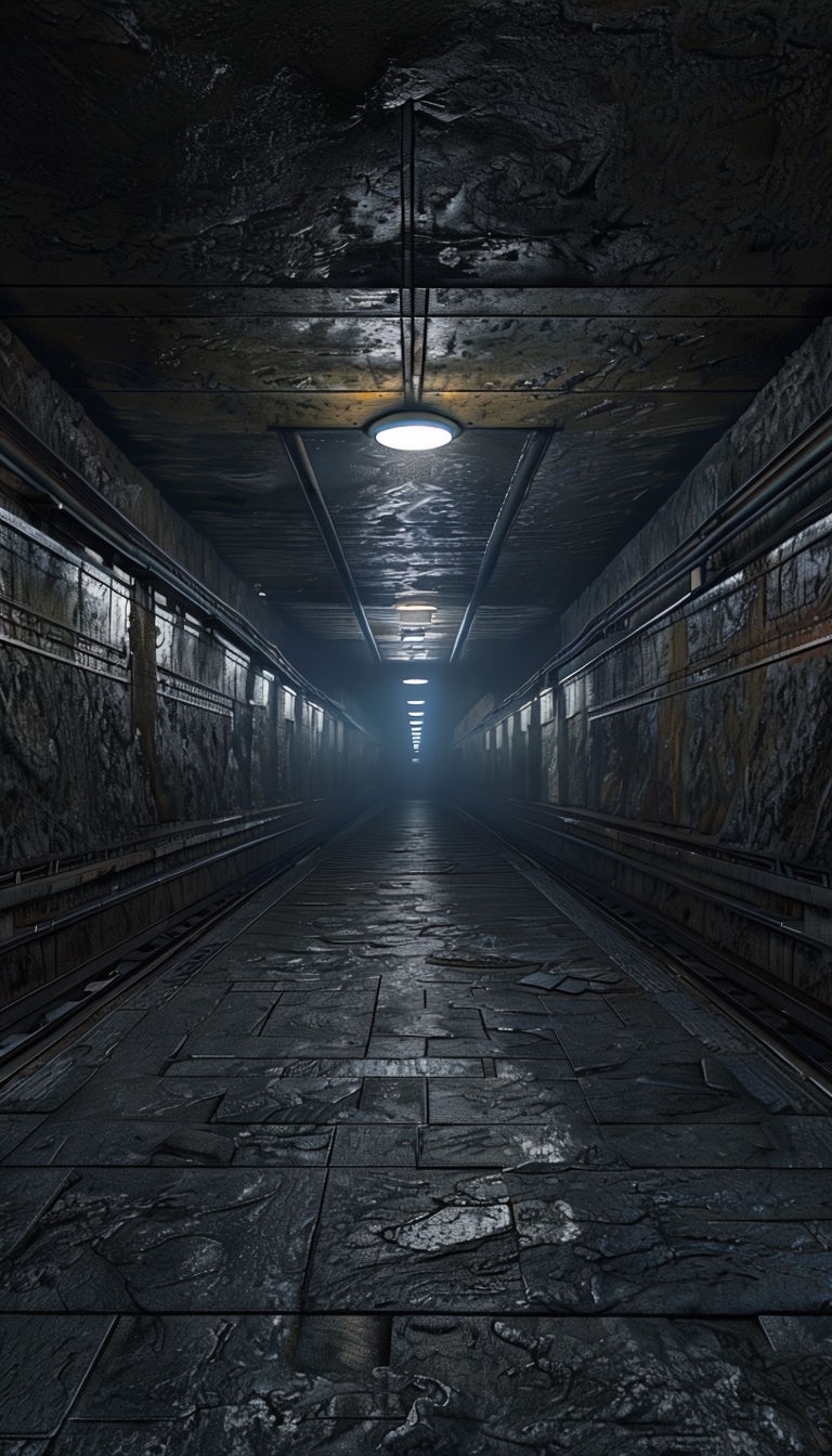 Flickering Light in Dark Subway Station Wallpaper