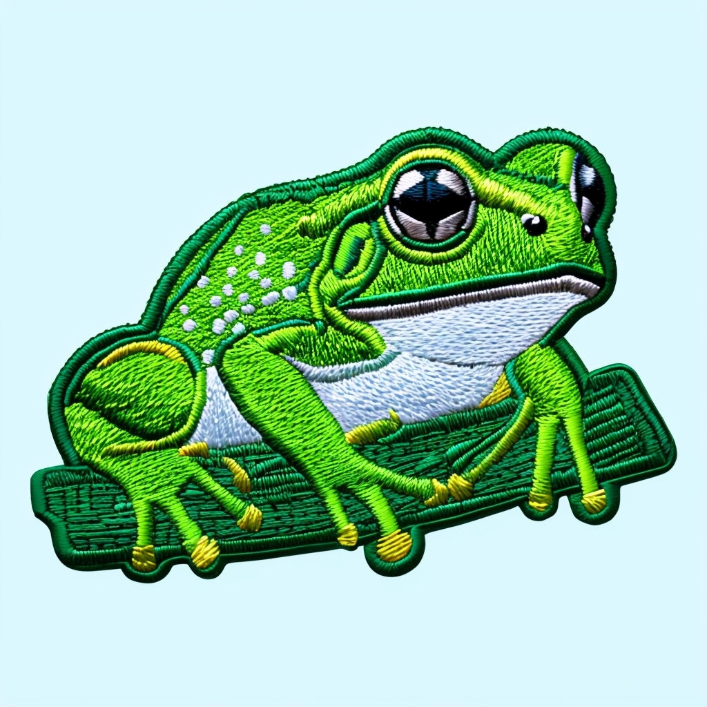 Vibrant Cartoon Frog Embroidered Patch Design for Hats