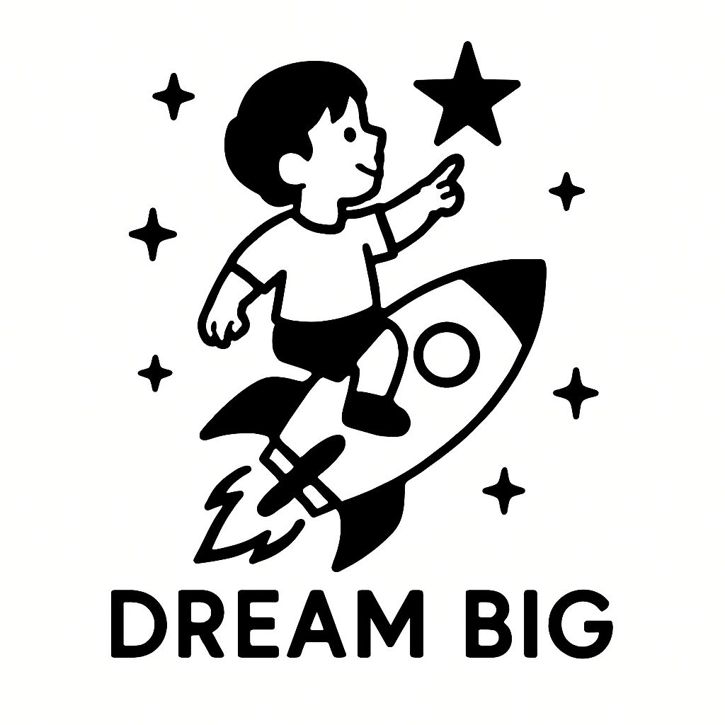 Dream Big Boy Riding Rocket Ship Cartoon Illustration Mug