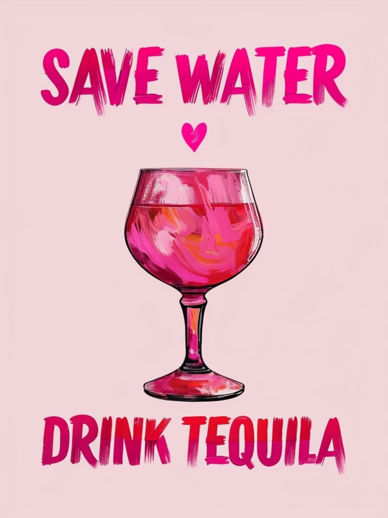 Playful Save Water Drink Tequila Artwork on Pink Background Poster