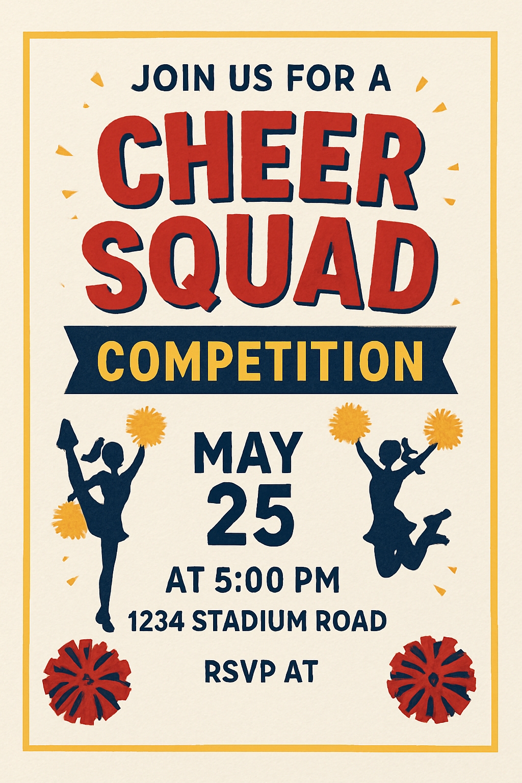 Vibrant Cheer Squad Competition Invitation Poster Design Cards & Invite