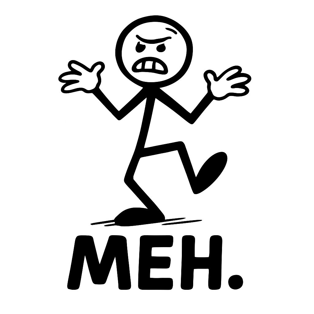 Frustrated Stick Figure Expressing Anger with MEH Text Sticker