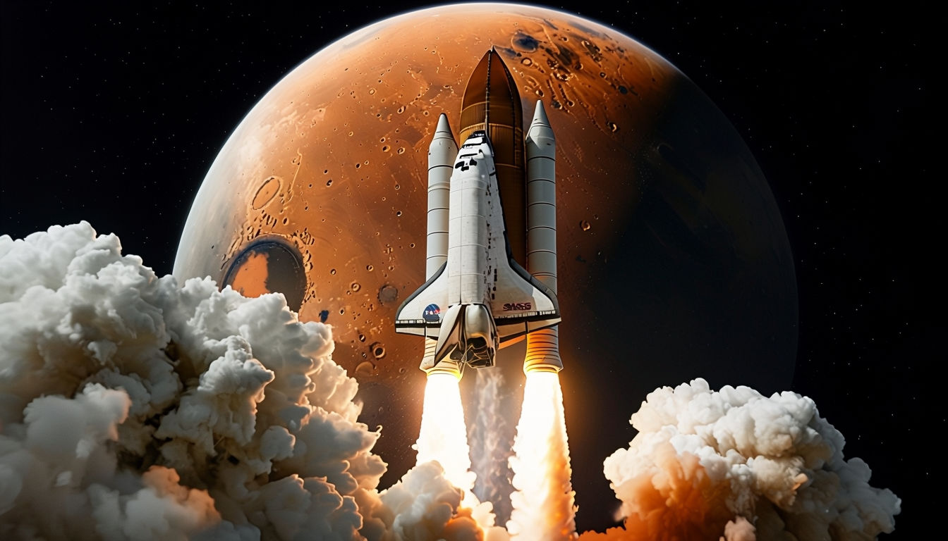 Realistic Space Shuttle Launch Against Mars Background Art