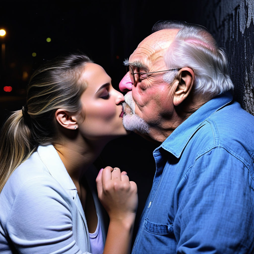 an old man kisses a girl on the lips