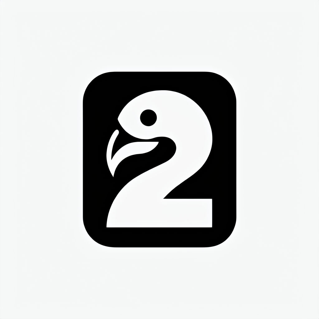 Stylized White Number 2 Bird Head Minimalist Logo Monogram