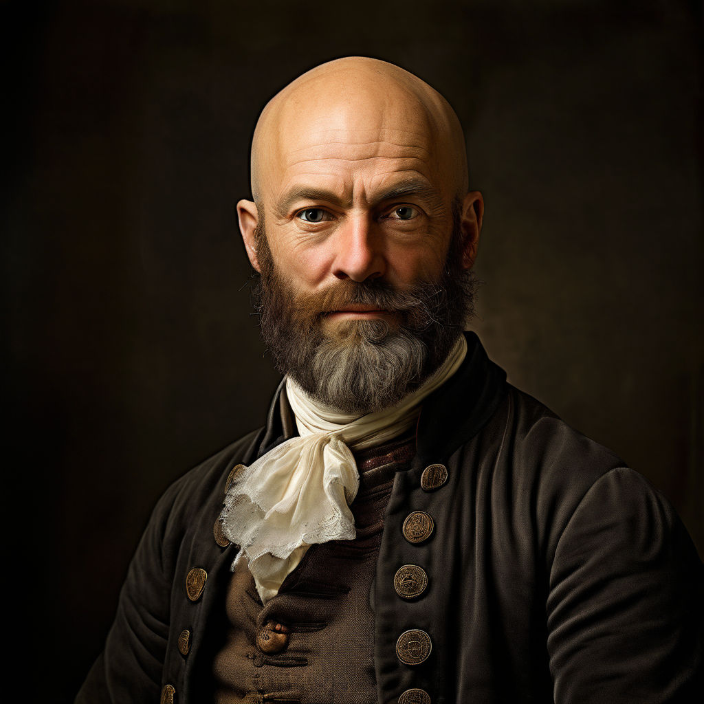 Bald 18th century Englishman with a beard turned his head to... by ...