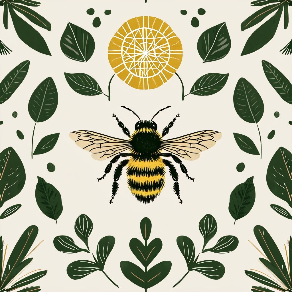 Rustic Botanical Bee and Flower Seamless Pattern Design