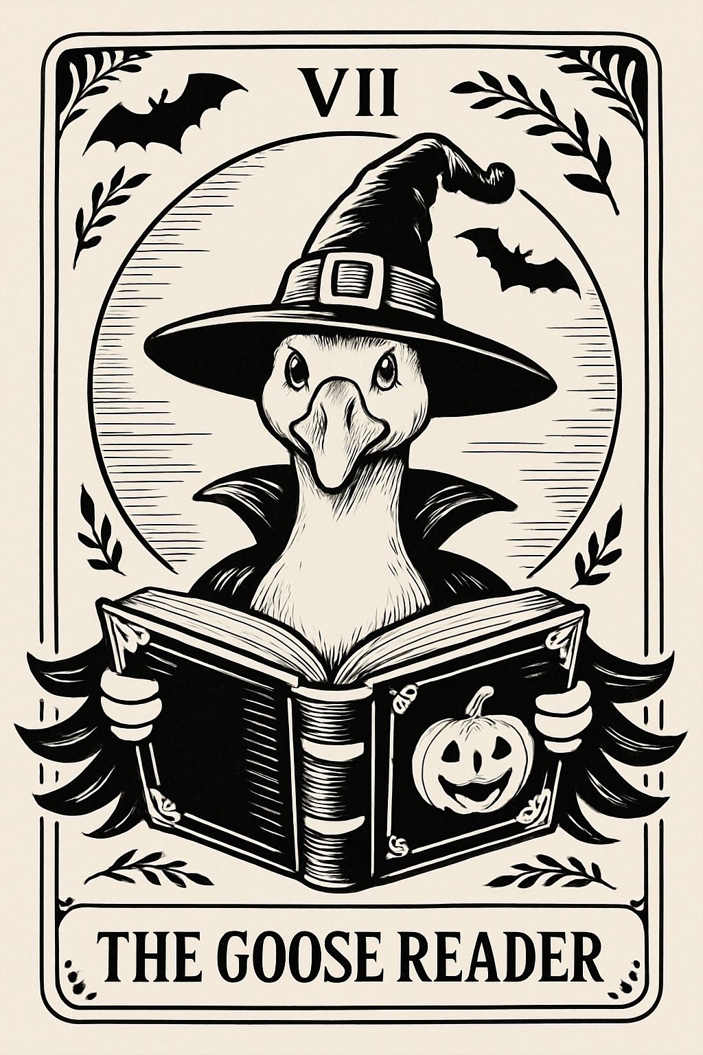 Vintage Witch Goose Reader Illustration T-Shirt