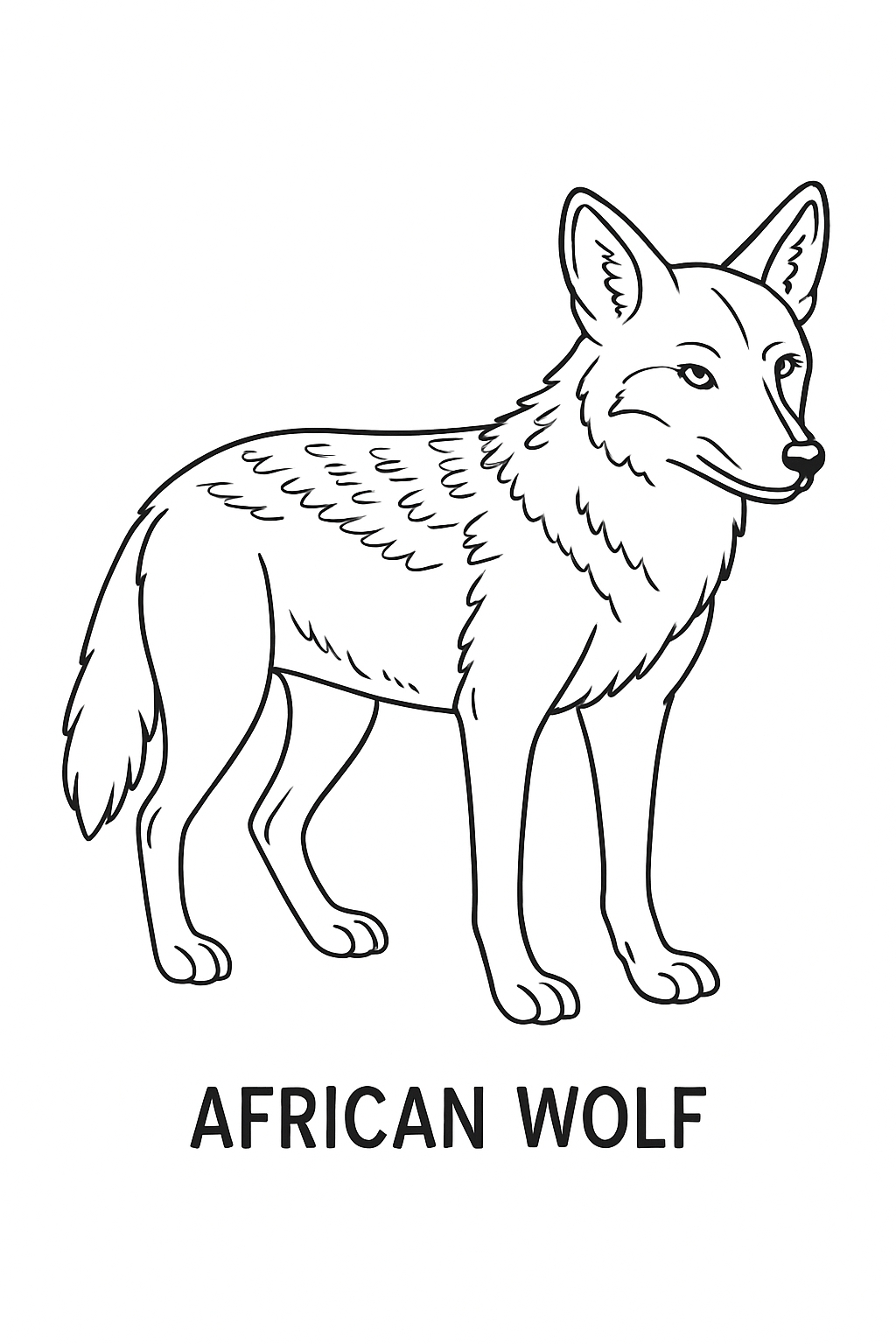 black-and-white line art illustration of african wolf