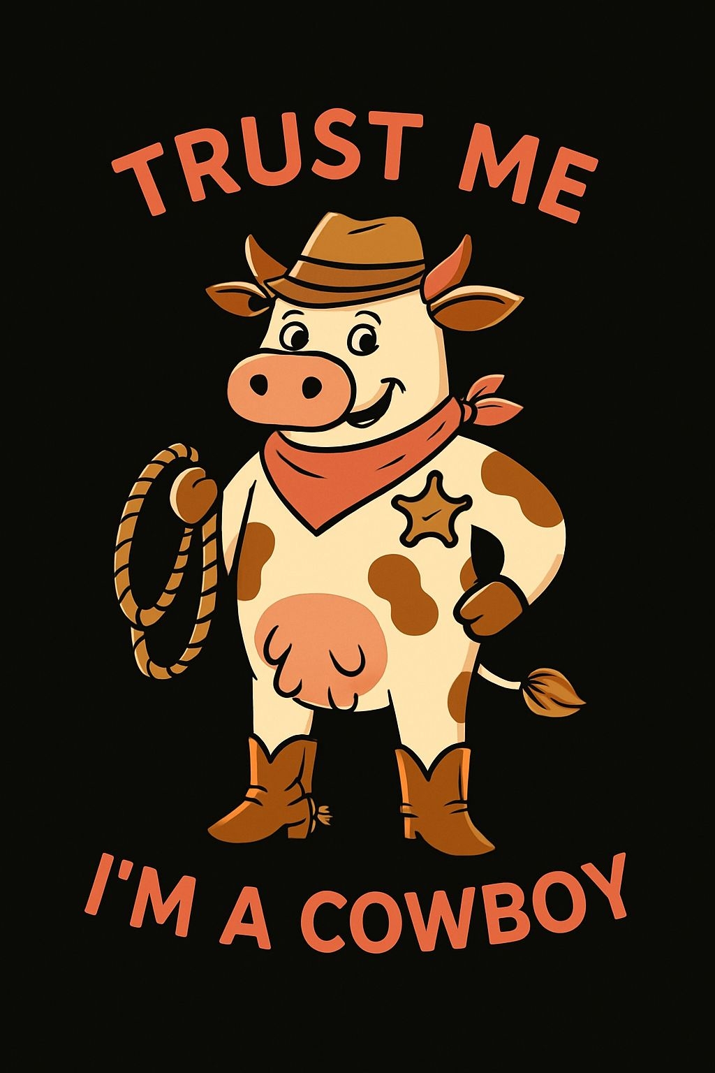 Whimsical Cowboy Cow Cartoon with Trust Me Text Poster