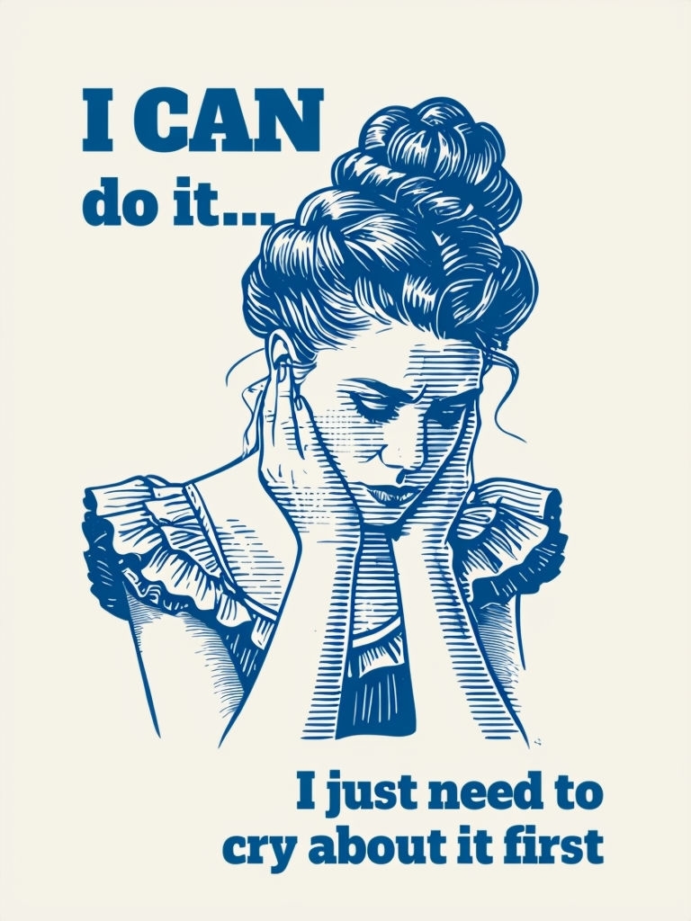 Vintage Navy Blue Woman Illustration with Motivational Quote T-Shirt