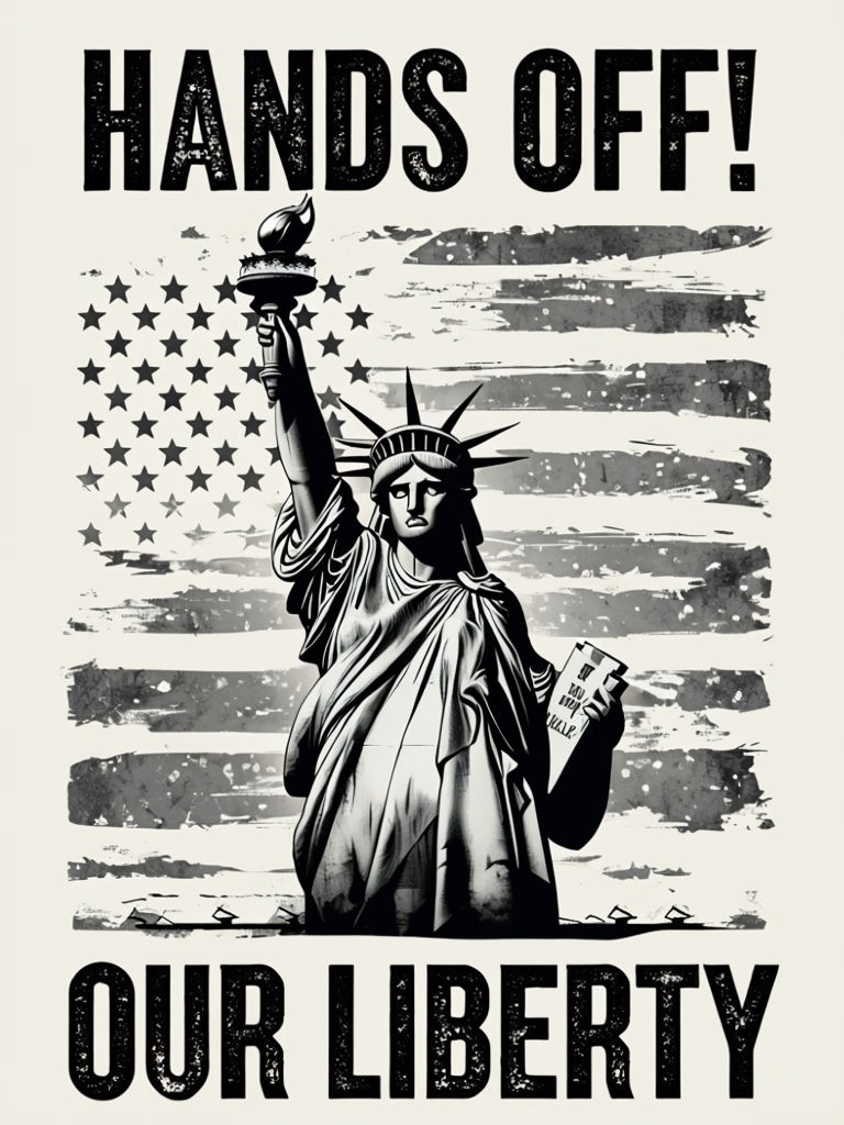 Defiant Statue of Liberty Graphic with Hands Off Our Liberty T-shirt