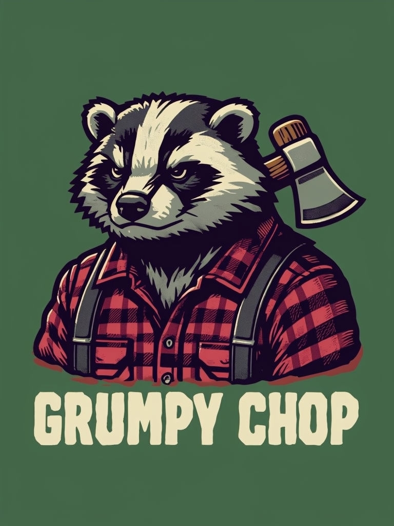 Grumpy Lumberjack Badger Retro Art T-Shirt