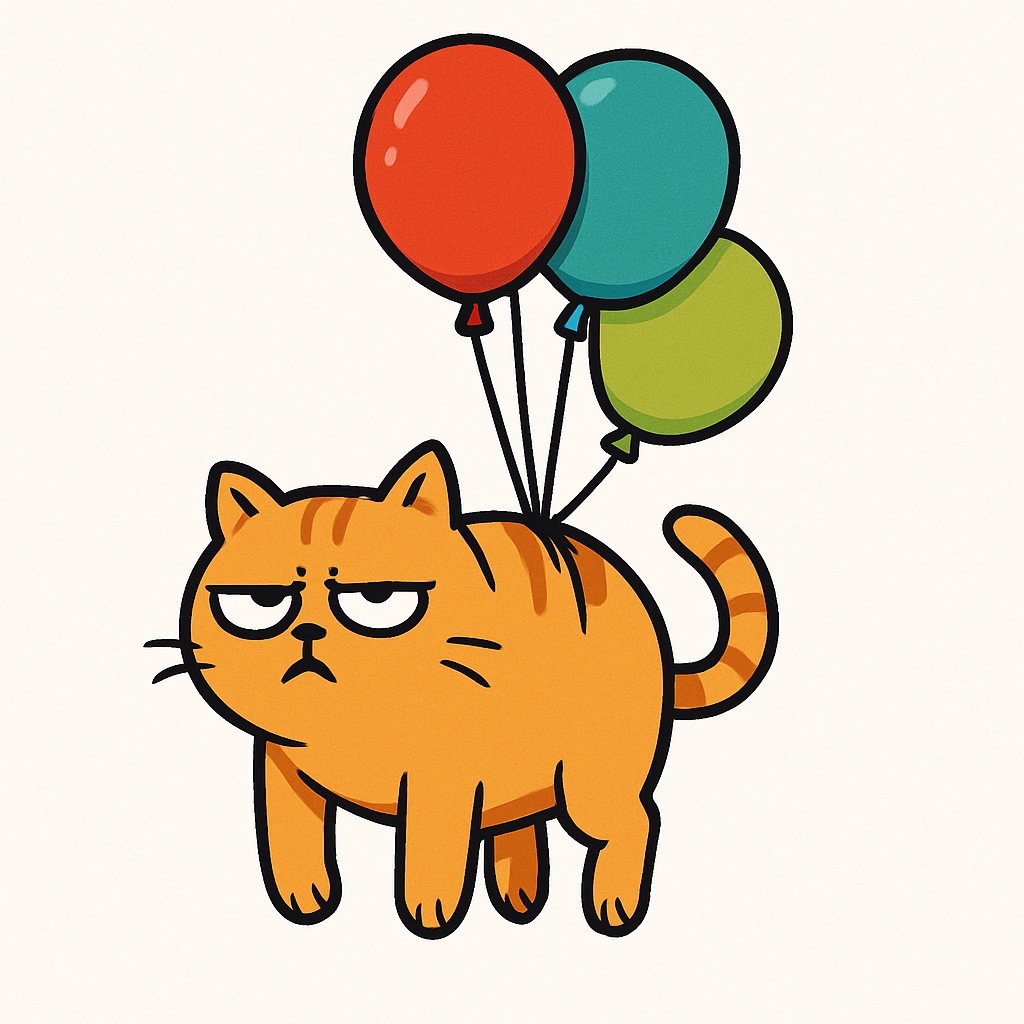 Frustrated Orange Tabby Cat with Colorful Balloons Sticker