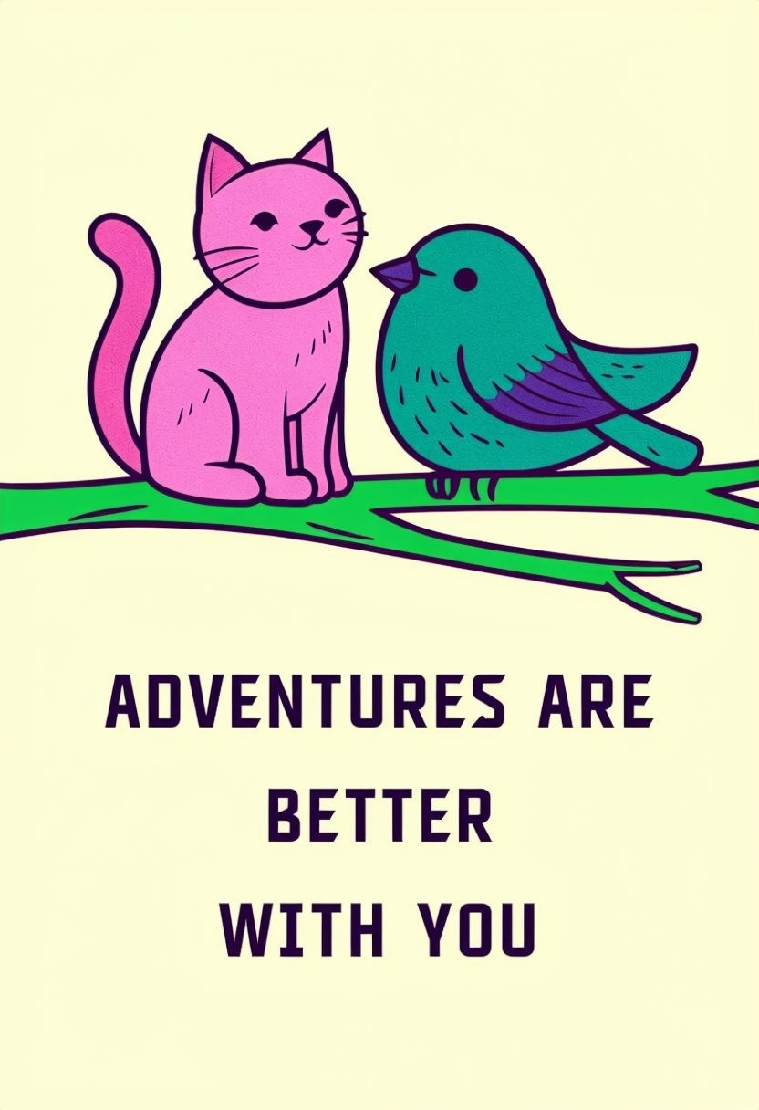 Adventures Are Better With You Cat and Bird Greeting Card