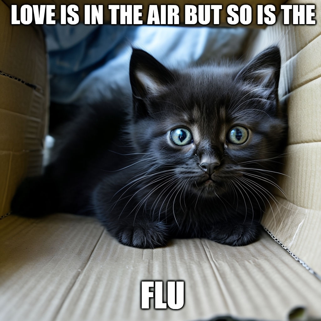 Cute Black Kitten Inside Cardboard Box Meme with Funny Text