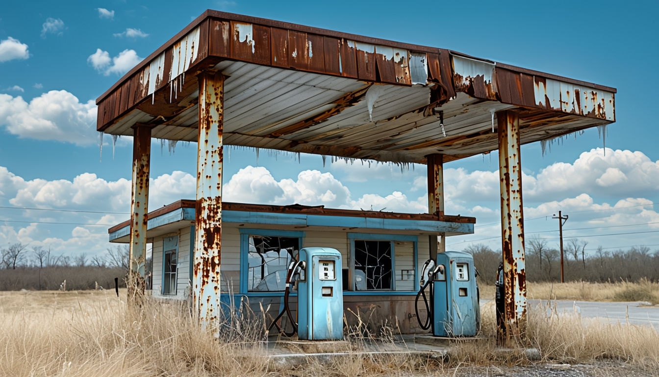 Abandoned Gas Station with Rustic Charm Virtual Background