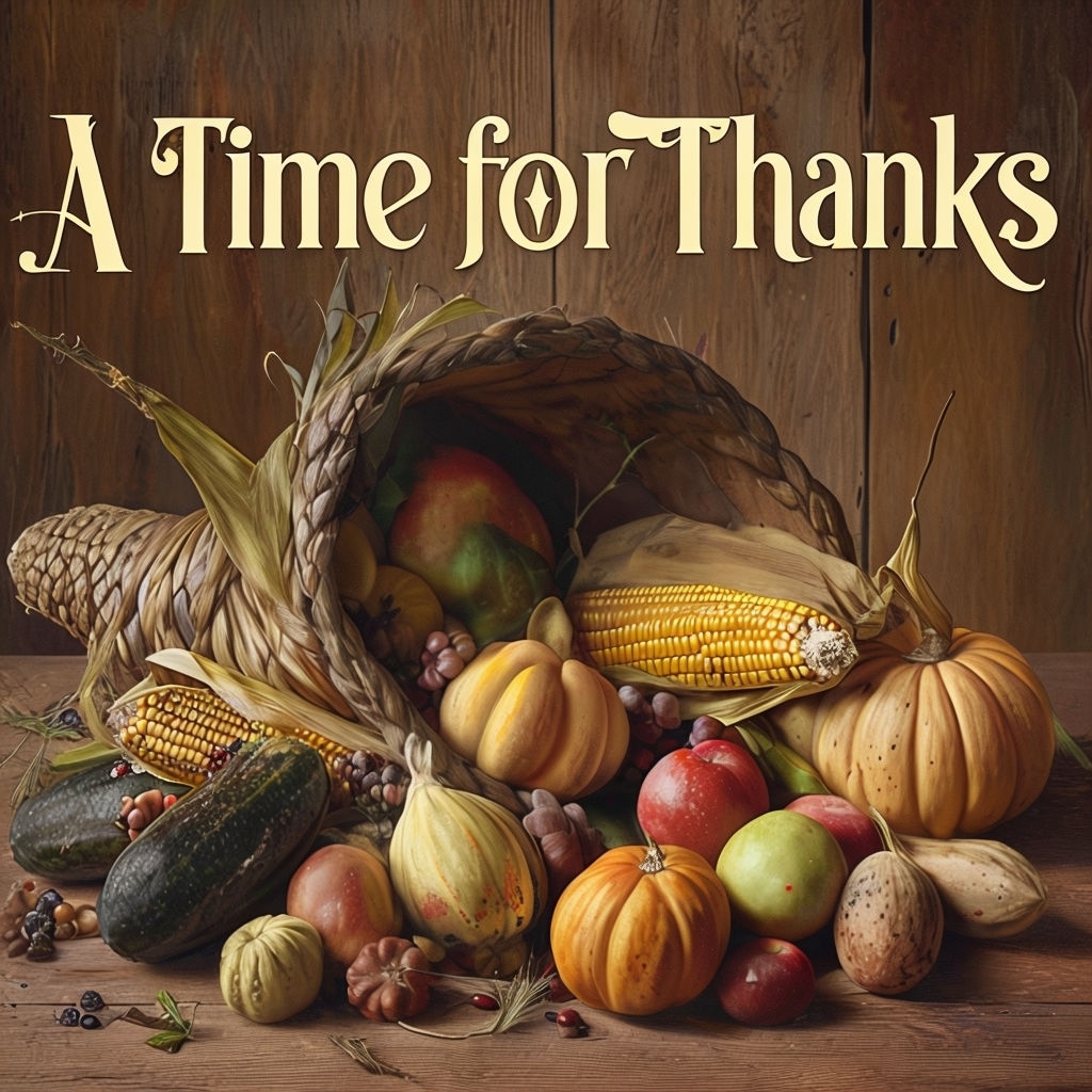 Thanksgiving Cornucopia Bounty with A Time for Thanks Text Poster