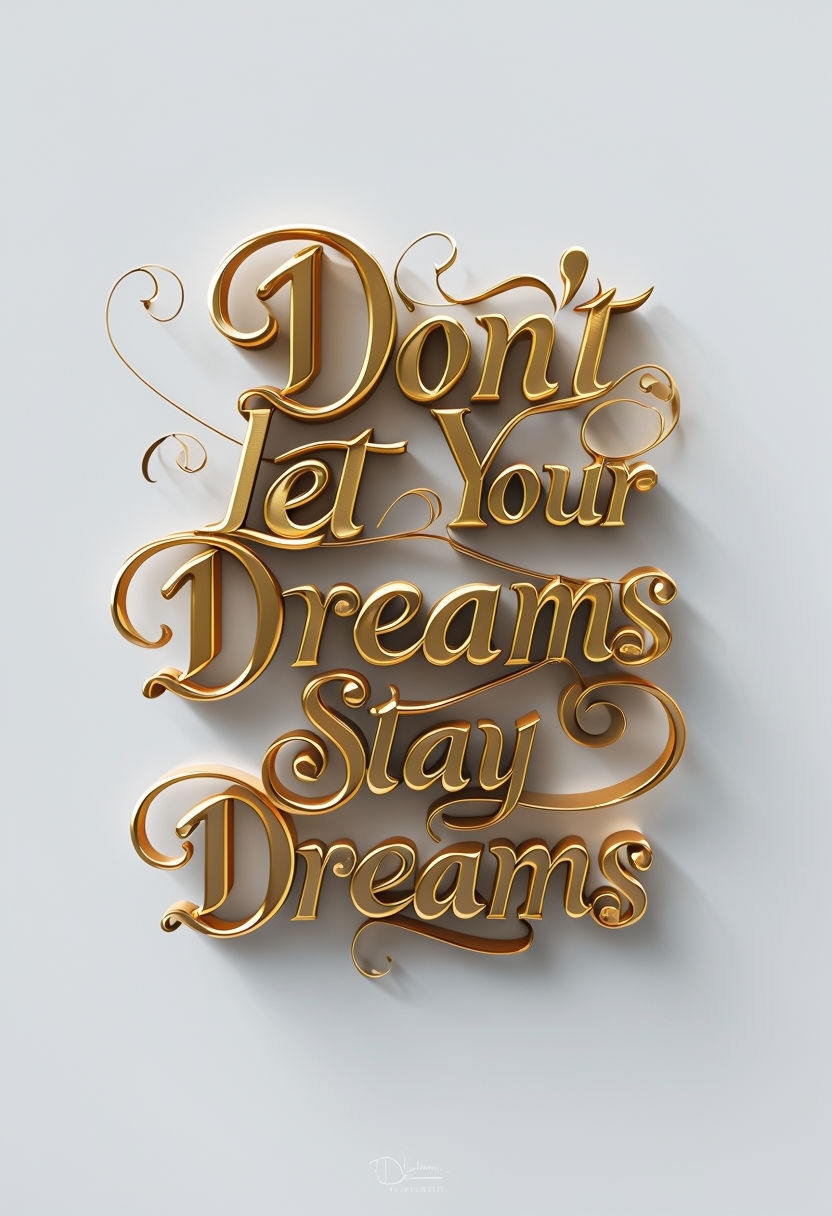 Ornate Gold 3D Motivational Quote Artwork Don't Let Your Dreams Stay Dreams Poster