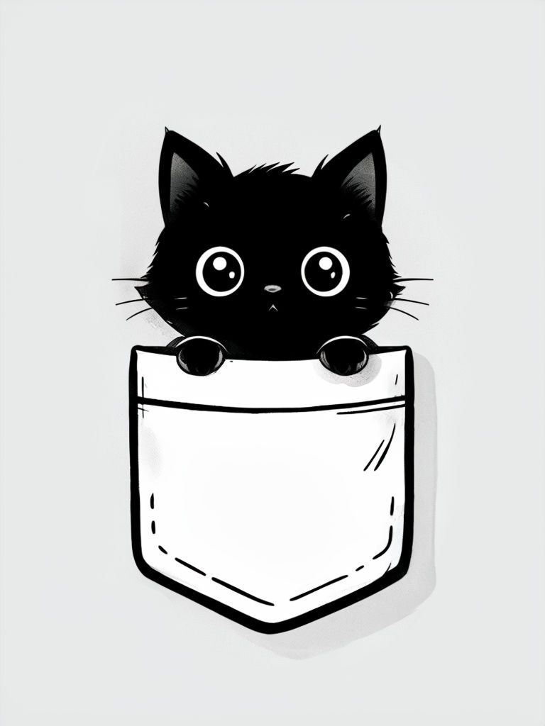 Adorable Black Cat Peeking Out of Pocket T-Shirt