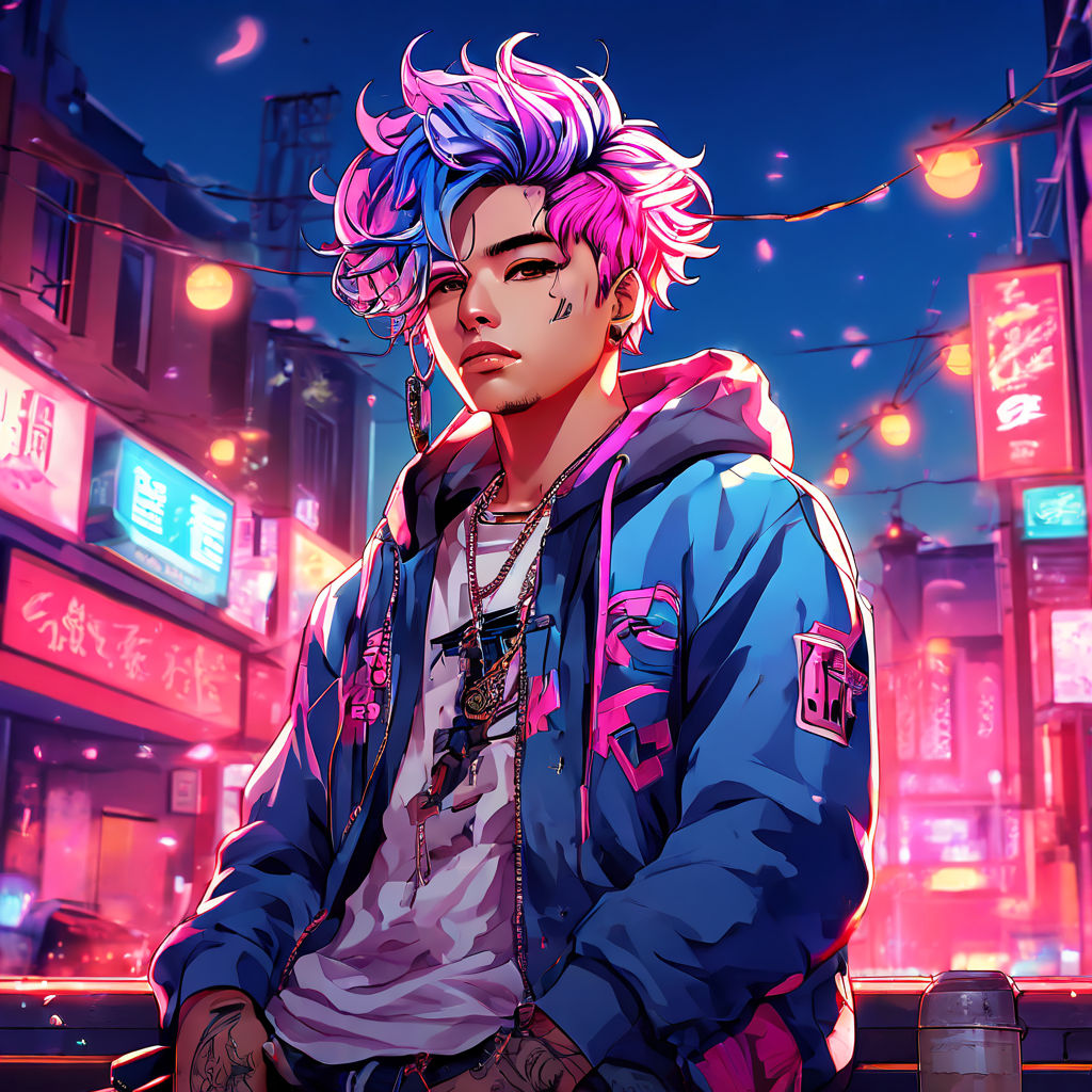 anime boy pink hair black background