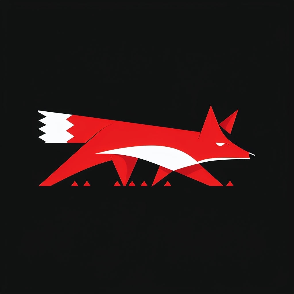 Minimalist Red Fox Geometric Design on Black Background Logo