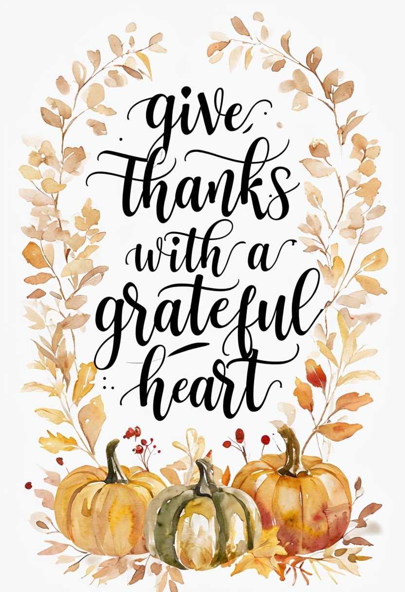 Autumn Gratitude Quote with Pumpkins and Foliage Art