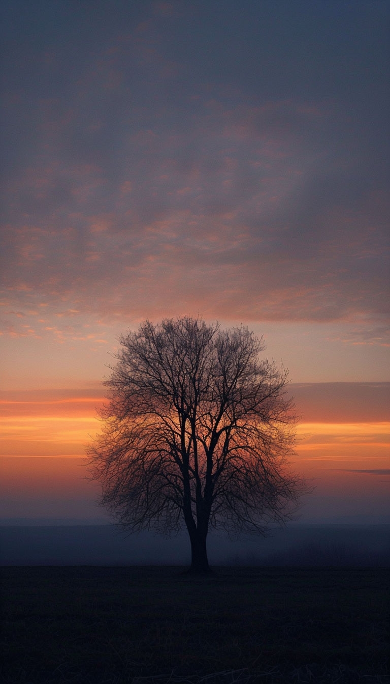Silhouetted Tree Against Serene Twilight Sky Mobile Wallpaper
