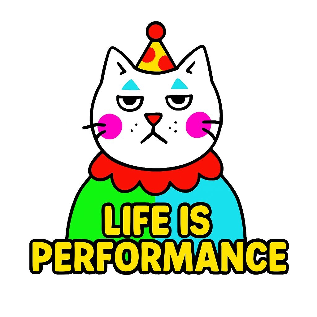 Playful White Cat in Party Hat with Inspirational Quote Sticker