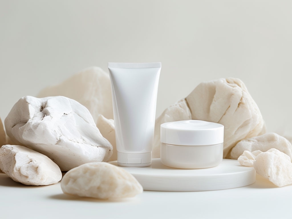 Elegant Minimalist Cosmetic Containers and Stones Mockup