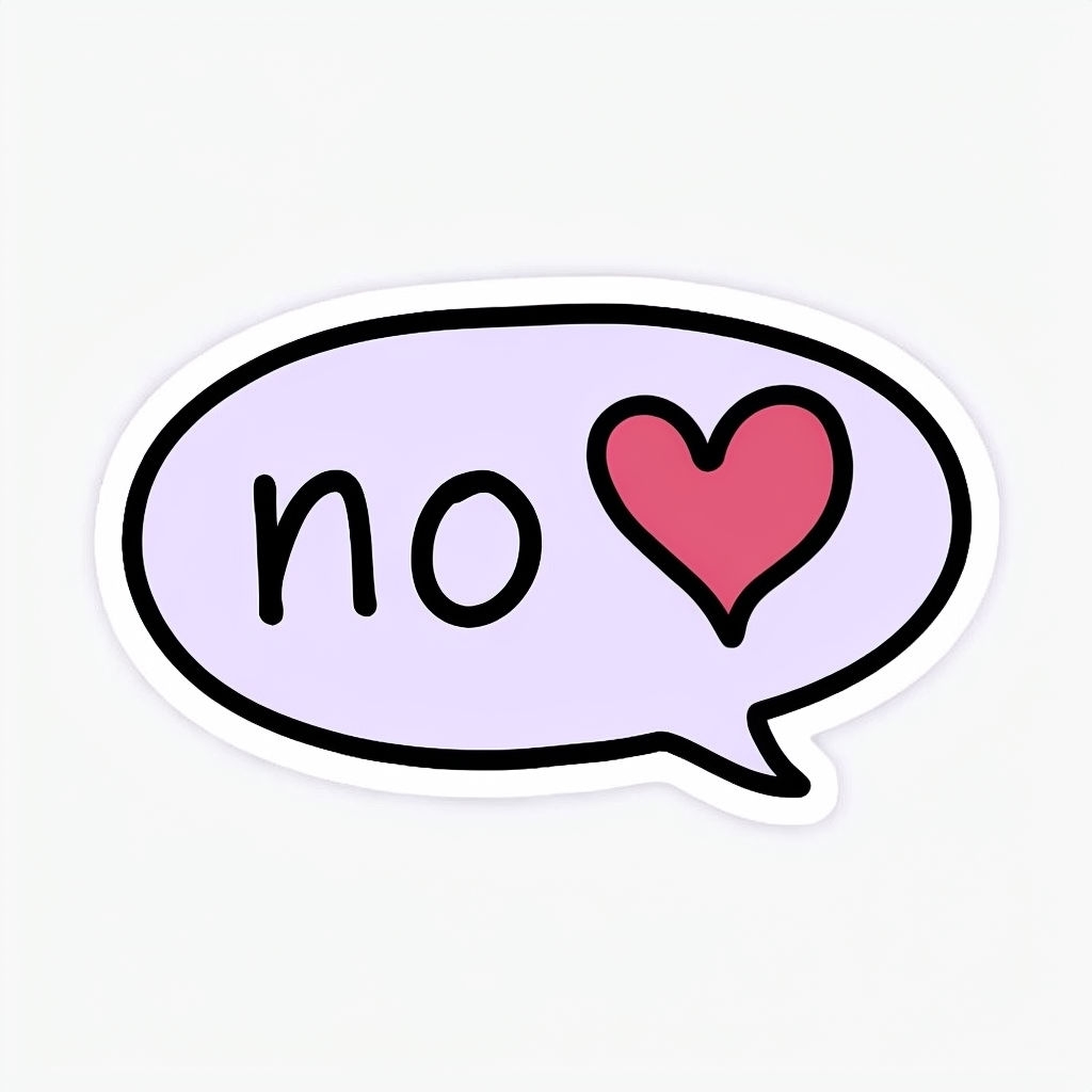 Minimalist Speech Bubble with 'No' and Heart Sticker