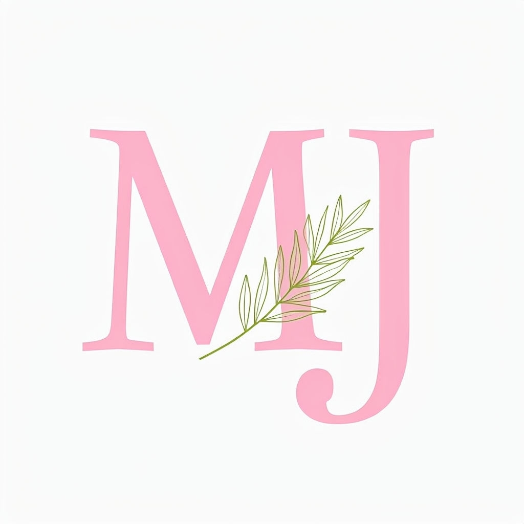 Delicate Blush Pink MJ Monogram with Green Leaf Accent Design Monogram