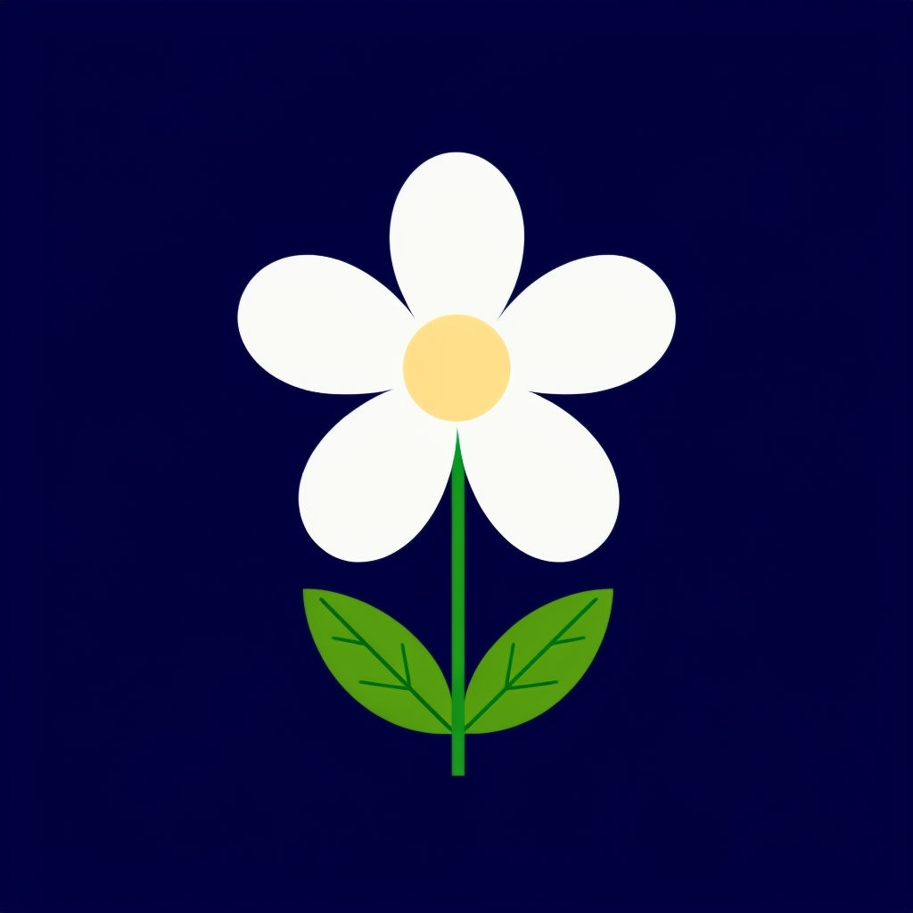 Minimalist White Flower Illustration on Navy Blue T-shirt