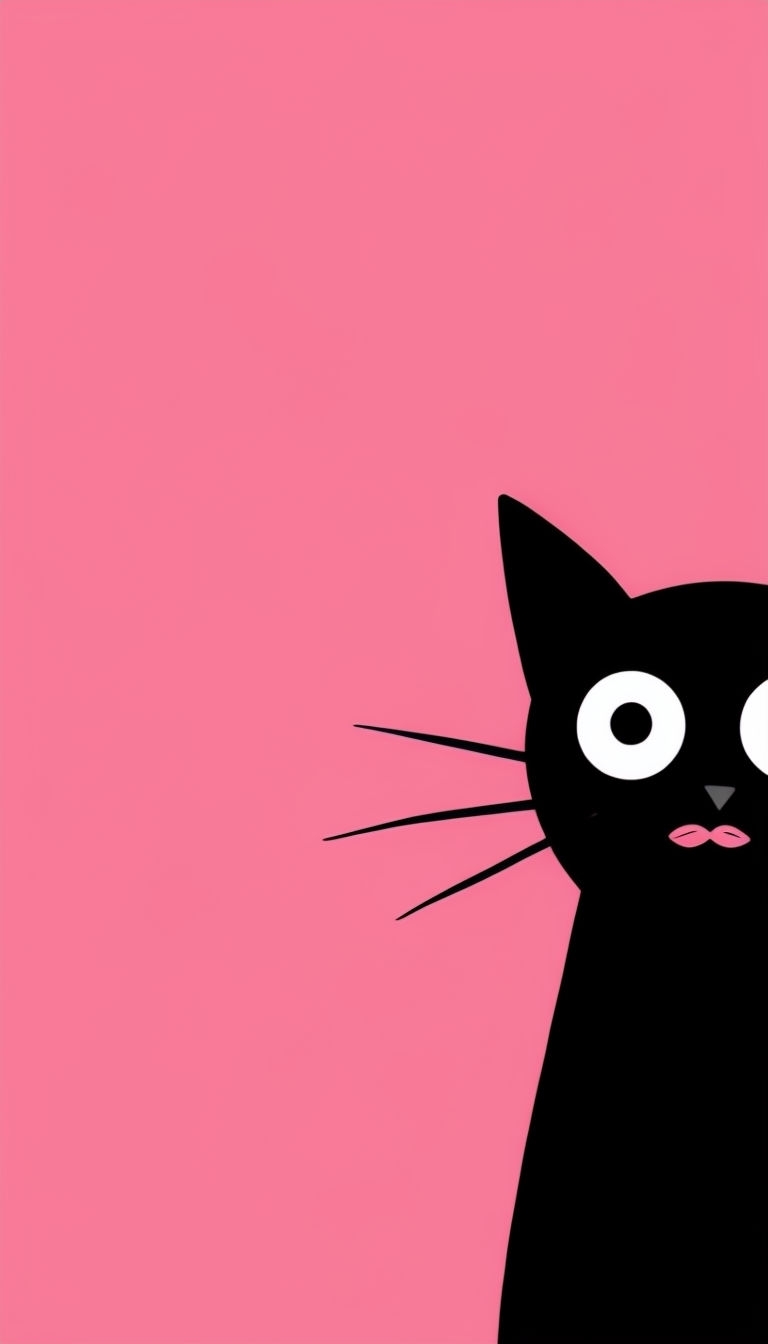 Playful Minimalist Black Cat Illustration on Pink Background Sticker