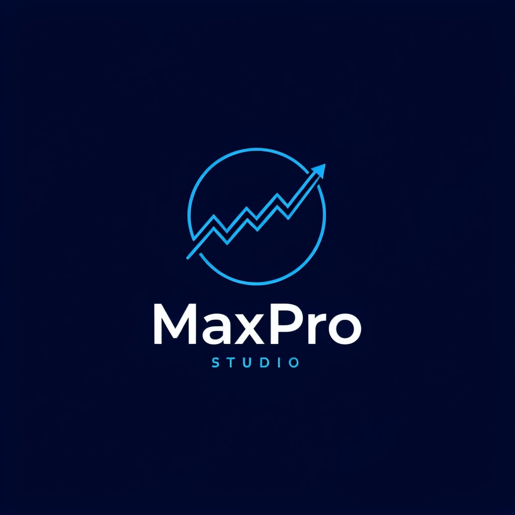 Modern Minimalist MaxPro Studio Logo Design on Navy Blue Background