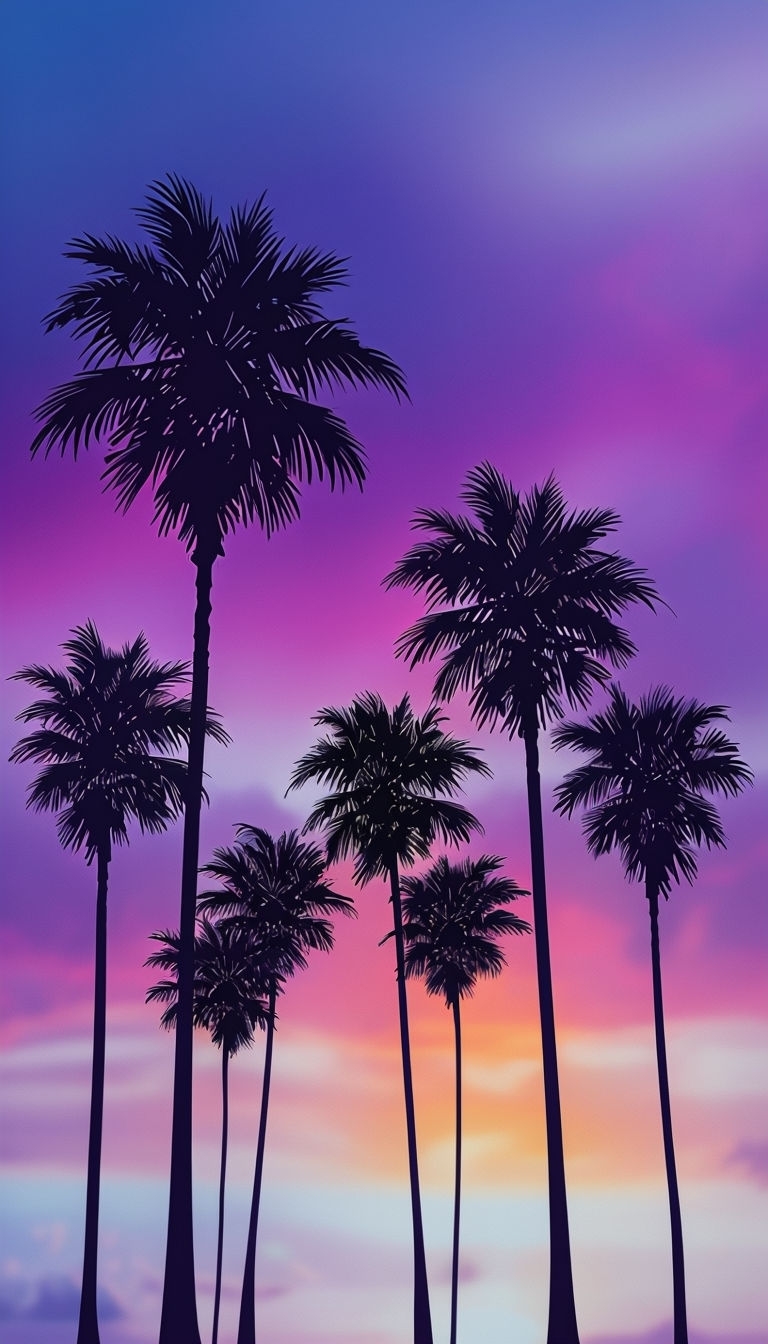 Tropical Sunset with Silhouetted Palm Trees Digital Artwork Mobile Wallpaper