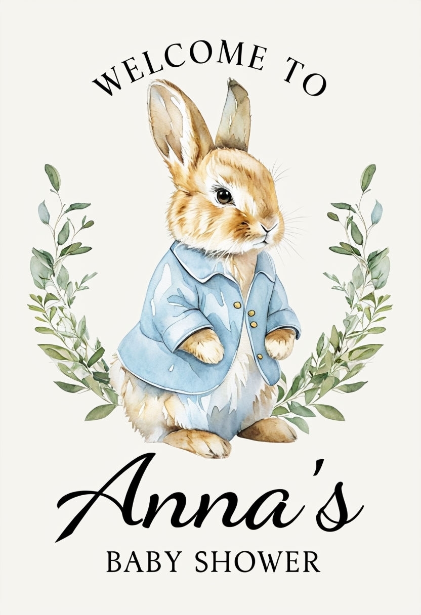 Welcoming Baby Shower Sign Featuring Cute Bunny Illustration Event Sign