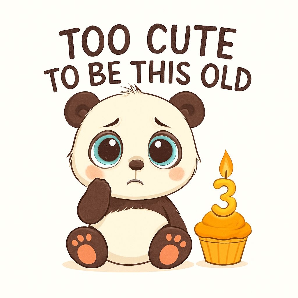 Sad Panda with Cupcake and 'Too Cute to Be This Old' Sticker