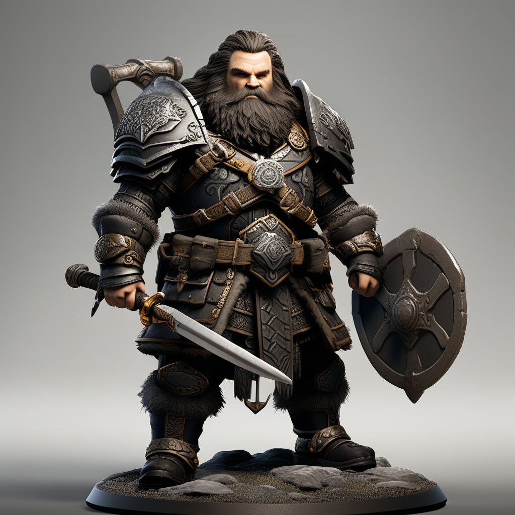 Young dwarf warrior in black complete armor and a two handed... by ...